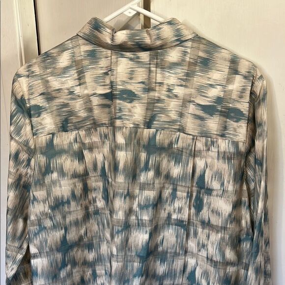 Lafayette 148 100% Cotton Patterned Blue White Button Up Fall Winter Shirt - Picture 9 of 12